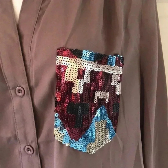 Entro brown long sleeve sequence blouse size small southwestern design - Picture 4 of 11